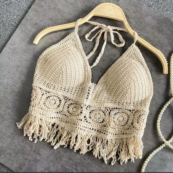 Tops - Crochet Halter Top in Cream